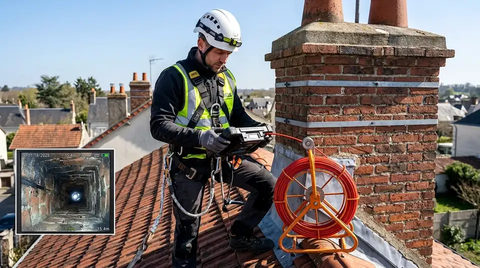 Inspection caméra d'un conduit avant intervention — chantier réel